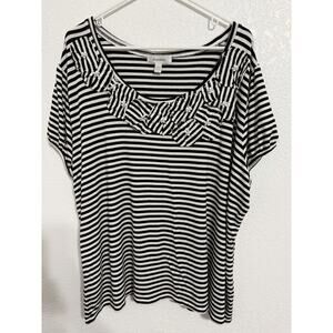 Dressbarn Women’s Plus Size 22/24 Black White Striped Short Sleeve Beaded Blouse